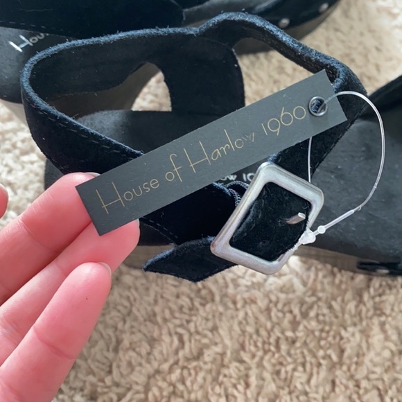 NWT House of Harlow Black Leather Suede Clogs Cherub platform heeled sandals - Picture 11 of 14